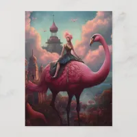 Fantasy Ride on a Giant Pink Flamingo Postcard