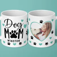Dog Mom Paws Teal Heart Personalized Photo Coffee Mug