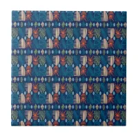 Caribbean Tribal Mudcloth: Festive Blue, Orange Ceramic Tile