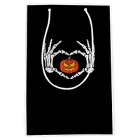 Vintage Skeleton Hands Heart Pumpkin Autumn Hallow Medium Gift Bag