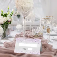 Silver violet glitter wedding place card