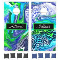 Green and Blue Swirls, Marble like  Cornhole Set