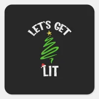 Let's Get Lit Drinking Funny Christmas Square Sticker