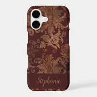 Vintage Red Gold Damask Custom Name iPhone 17 Case