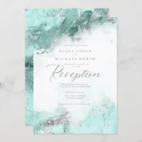 Eleanor Rogers Marble Glitter Receptio Teal  ID644 Invitation