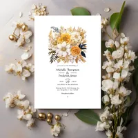 Gold and White Floral Wedding Invitation