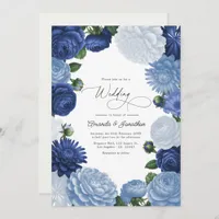 Indigo Petal, Blue Hydrangea & Frost Pearl Wedding Invitation