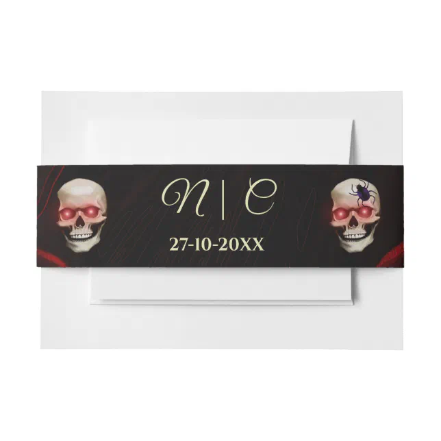 Scary red floral dark moody gothic skull Halloween Invitation Belly Band