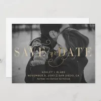 Gold Modern Stylish Handwritten Calligraphy Photo Save The Date