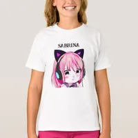 Personalized Cute Anime Girl with Cat Ears T-Shirt