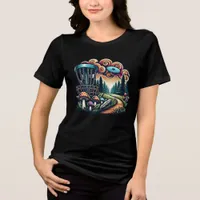 Retro Mushrooms and Disc Golf Course Ai Art Tri-Blend Shirt