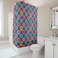 Large Vintage 60s Vibe Mod Daisies All-over Print Shower Curtain