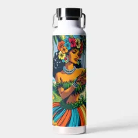 Pretty Hula Dancer on the Hawaiian Islands Aloha Water Bottle