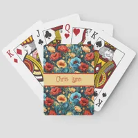 Beautiful Yellow Blue and Red Flowers Pattern Poker Cards