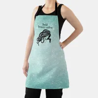 Beauty Salon Name Aqua Blue Glitter + Black Staff Apron