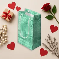 Glossy Green Romantic Hearts Pattern Small Gift Bag
