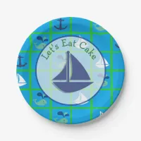 Nautical Whale, Sailboat, Anchor Blue Green Plates