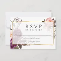 Burgundy Plum and Blush Geometric Wedding RSVP Card