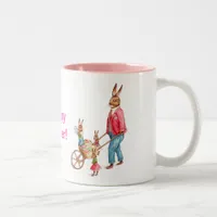 Vintage Easter Rabbit and Family in Egg Cart, ZSSG Two-Tone Coffee Mug
