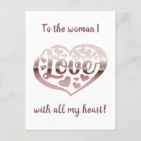 Valentine's day love heart rose gold white postcard