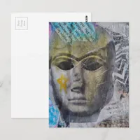 A Face Yellow Star Mixed Media Collage Postcard
