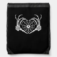 Skeleton Hand Heart Spiderweb Halloween Cobweb Drawstring Bag