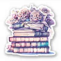 Pretty Antique Pile of Books and Vintage Roses Sticker