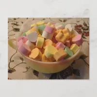 Candy Hearts in a Vintage Teacup Postcard