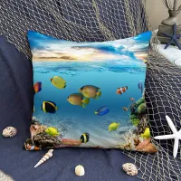 Ocean Underwater Coral Reef Tropical Fish Throw Pillow