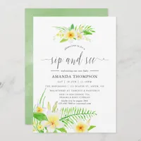 Exotic Watercolor Frangipani Sip and See Invitation