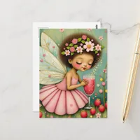 Adorable Fairy With a Sparkling Drink Postcard