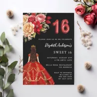 Sweet 16 black red dress florals roses invitation