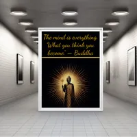 Buddha standing amid radiant light. poster