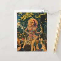 A Beautiful  Drag Queen in Park Colorful Retro Art Postcard
