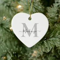 Personalize Monogram Initial Name Heart Ceramic Ornament