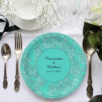 Elegant Daisies in Turquoise Wedding Paper Plates