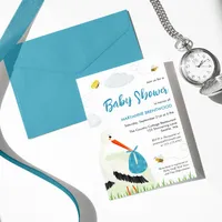 Rustic Stork with Bee & Butterfly Boy Baby Shower