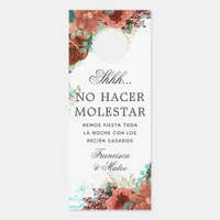 Spanish Turquoise and Coral Wedding Do Not Disturb Door Hanger