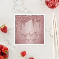 Luxury Rose Gold Sparkle Glitter Drips Birthday Napkins