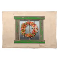 Southwest Chile Wreath on Rustic Green Window  Cloth Placemat