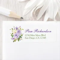 Elegant Purple Green Watercolor Floral Address Label