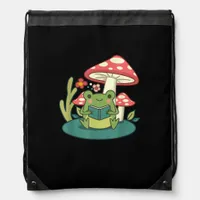 Cottagecore Mushroom Forest Toad Goblincore Mycolo Drawstring Bag