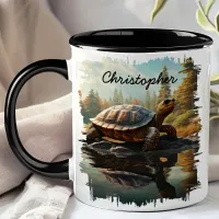 Turtle by Forest Lake Reflection  Mug