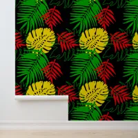 Tropical Jungle Leaves Pattern Rasta Colors Wallpaper