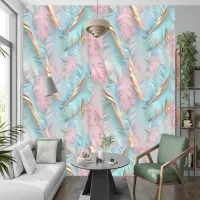 Pastel Pink Blue Golden Tropical Leaves Wallpaper