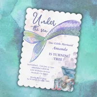 Watercolor Mermaid Under The Sea Birthday Party  Invitation