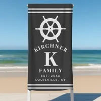 Ship Wheel Boating Boat Captain Family Name Gray Beach Towel