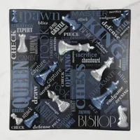 Chess Terms and Pieces Silver and Blue ID784 Trinket Tray