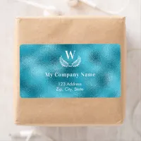 Aqua sea blue business monogram return address label