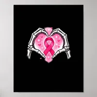 Breast Cancer Skeleton Hand Heart Sign Ribbon Awar